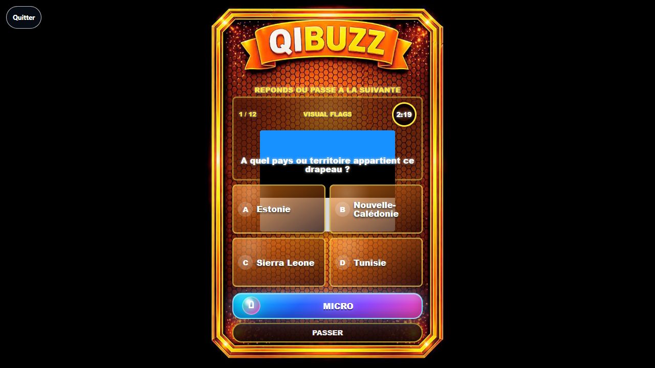 Question QIBuzz en mode solo avec quatre réponses possibles